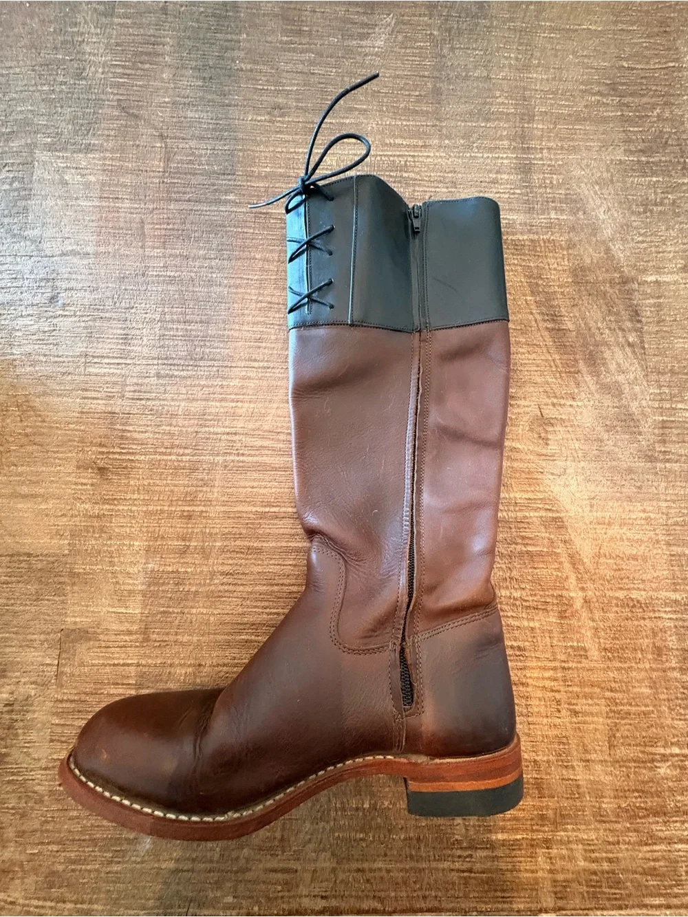 Two-Tone Leather Riding Boots in Brown and Black Beautiful, Sturdy Leather